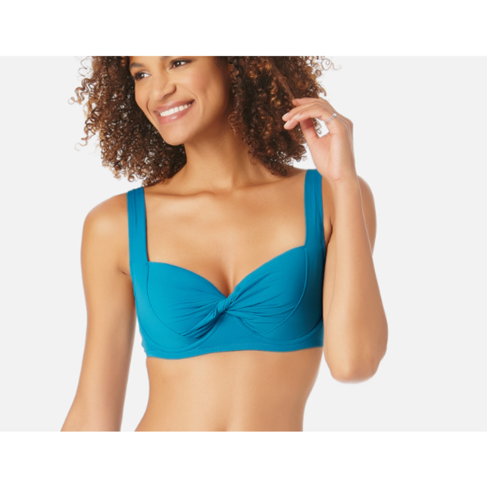 Anne Cole Teal Twist-Front One Piece Swim Top